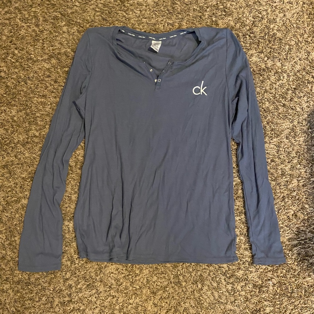 Blue-Gray Calvin Klein Long Sleeve Sleep Shirt - M